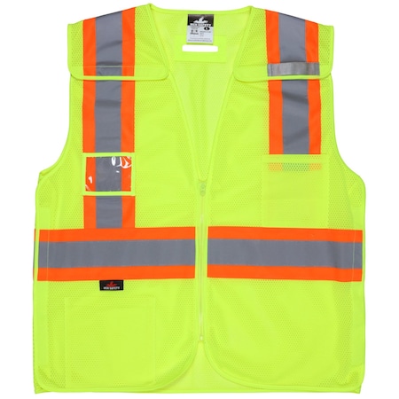 Mcr Safety Hi-Vis Safety Vest M Class 2 , Zipper 3 Pockets, 1 Mic Tab, ID Window V2210M